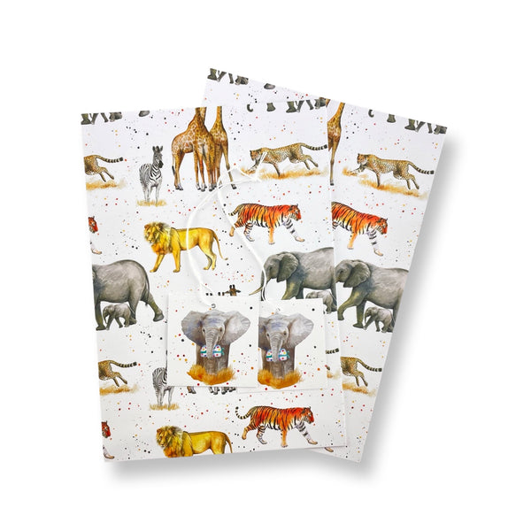 Giraffes, lions, tigers, zebras, cheetahs recycled and recyclable gift wrapping by Ceinwen Campbell and The Arty Penguin 