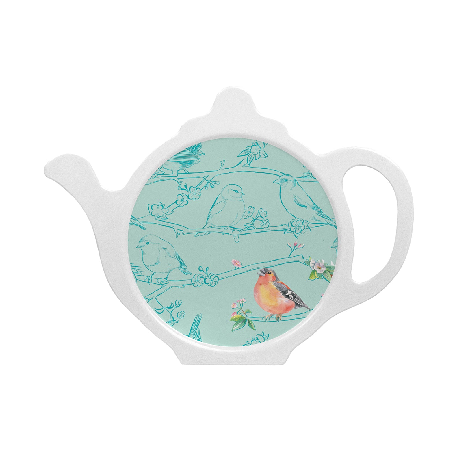 Bird chaffinch teabag tidy melamine made in Britain Ceinwen Campbell The Arty Penguin
