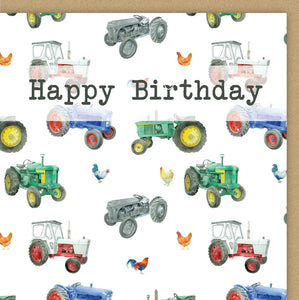 tractor and chickens birthday card by Ceinwen Campbell 