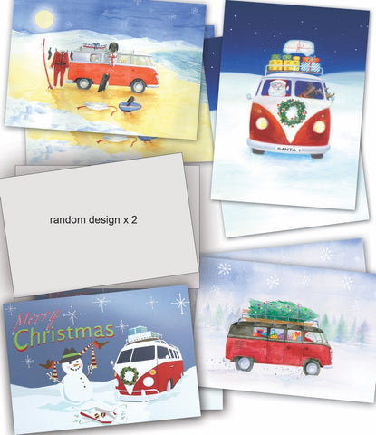 Camper vans inspired by split windscreen Christmas Cards