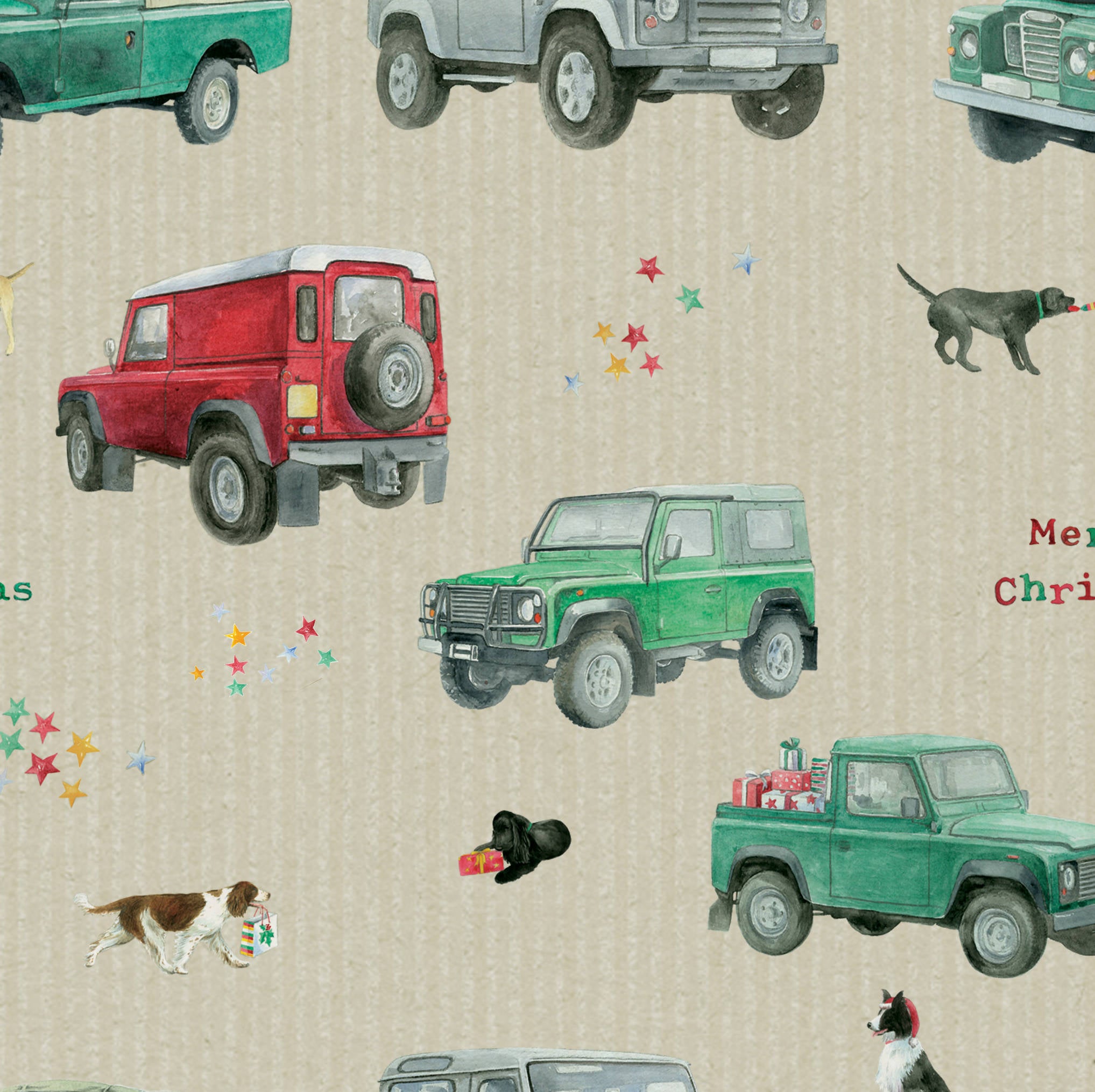 Christmas 4 x 4 off roader gift wrapping paper by Ceinwen Campbell and The Arty Penguin 