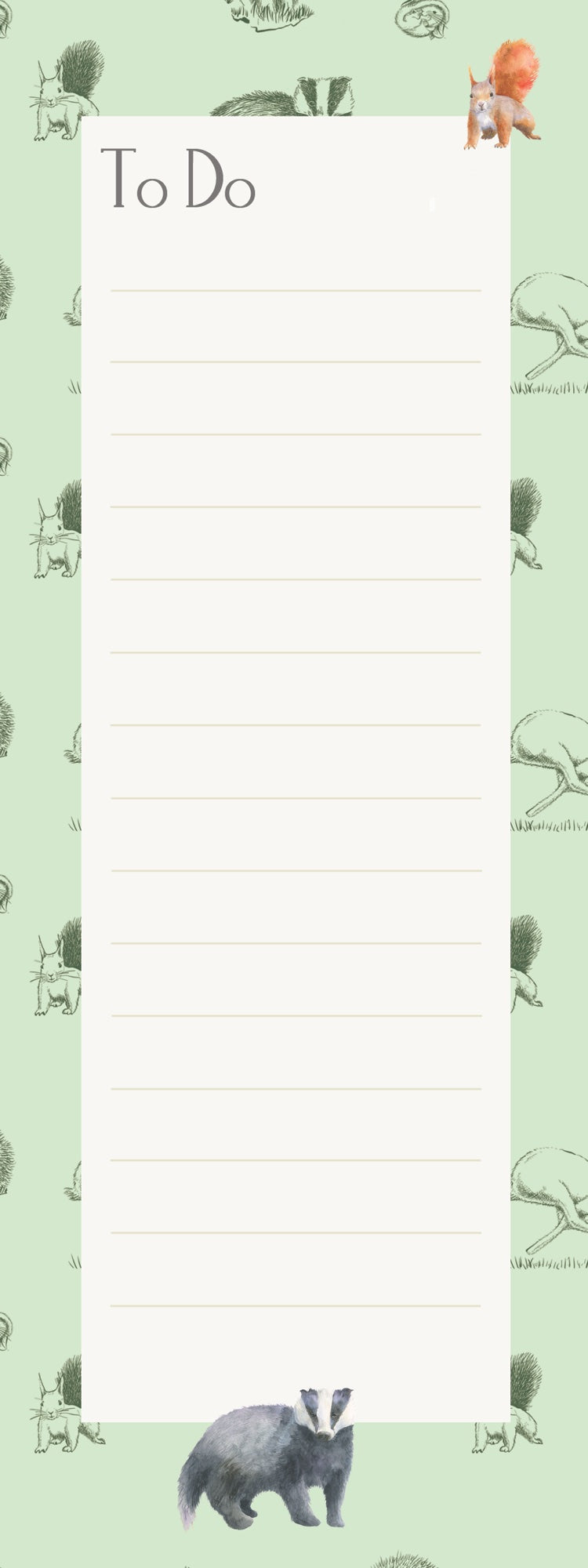 Badger, squirrel, hare, rabbit memo pad shopping list notepad