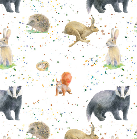 Badger squirrel hare rabbit hedgehog dormouse country animal gift wrapping paper by Ceinwen Campbell 