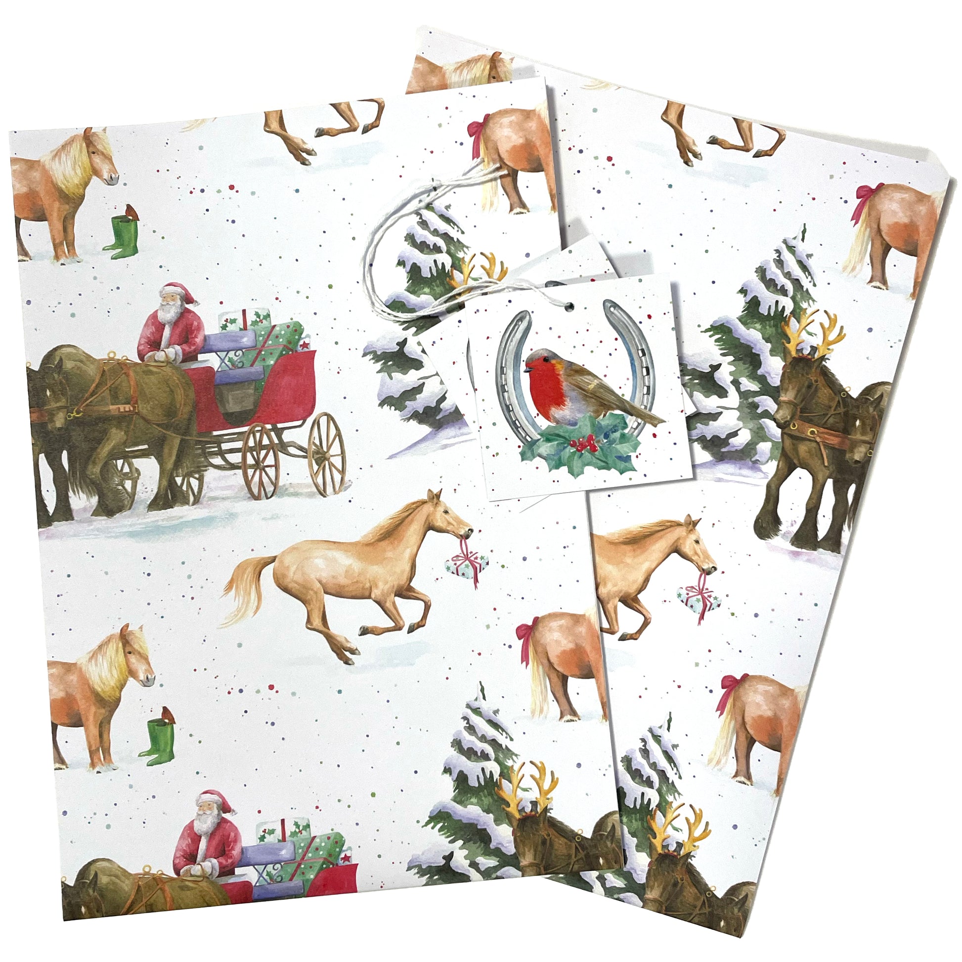 Christmas horse pony and trap gift wrap by Ceinwen Campbell