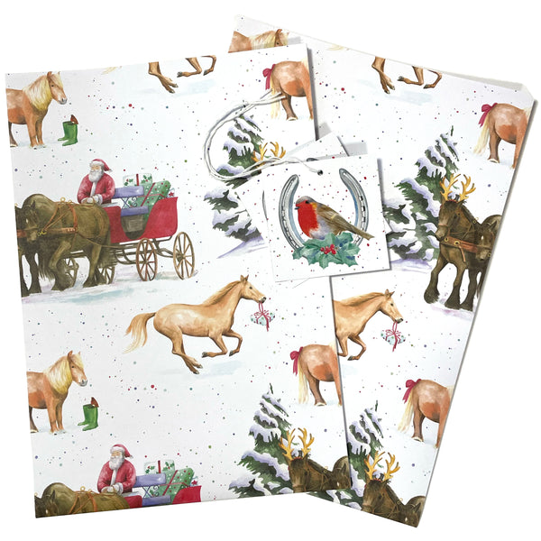 Christmas horse pony and trap gift wrap by Ceinwen Campbell