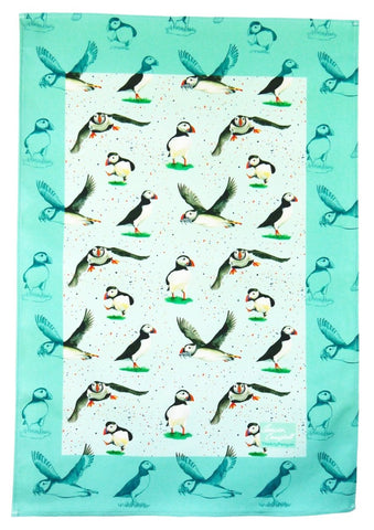puffin sea bird gift tea towel Christmas gift by Ceinwen Campbell and The Arty Penguin 