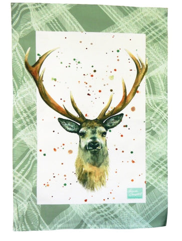 stag deer Scottish tea towel Christmas gift by Ceinwen Campbell and The Arty Penguin 