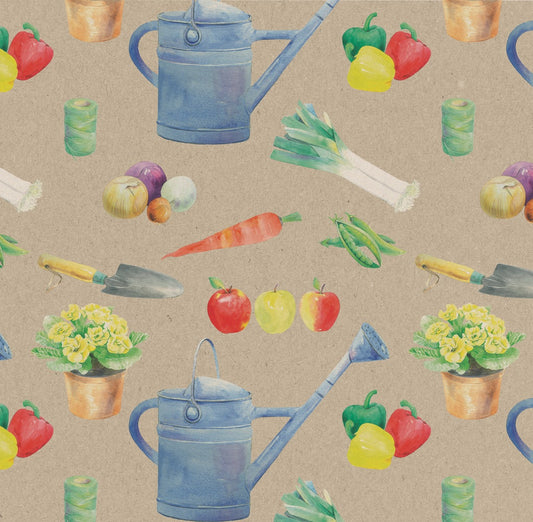 Gardening themed gift wrap for keen gardener by Ceinwen Campbell